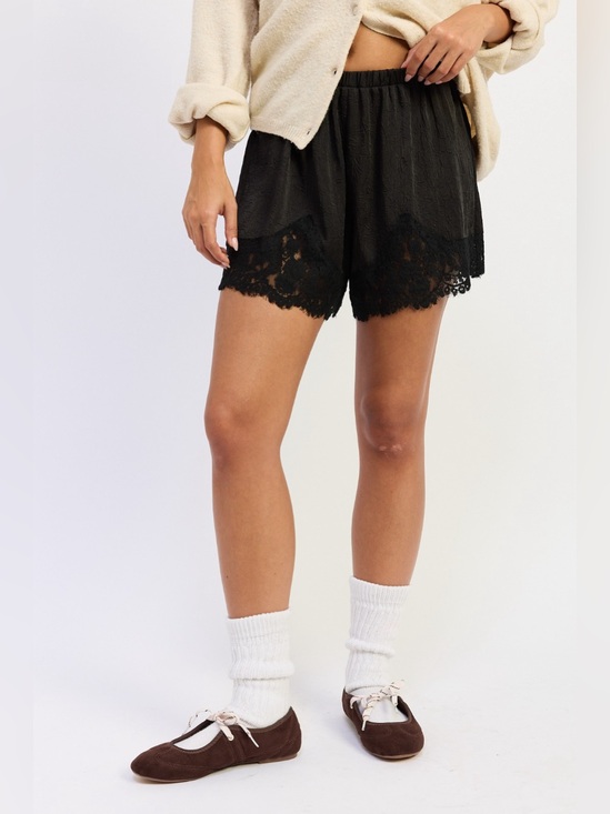 Pants - *RESTOCKED* Running Around Paris Black Lace Trim Satin Shorts
